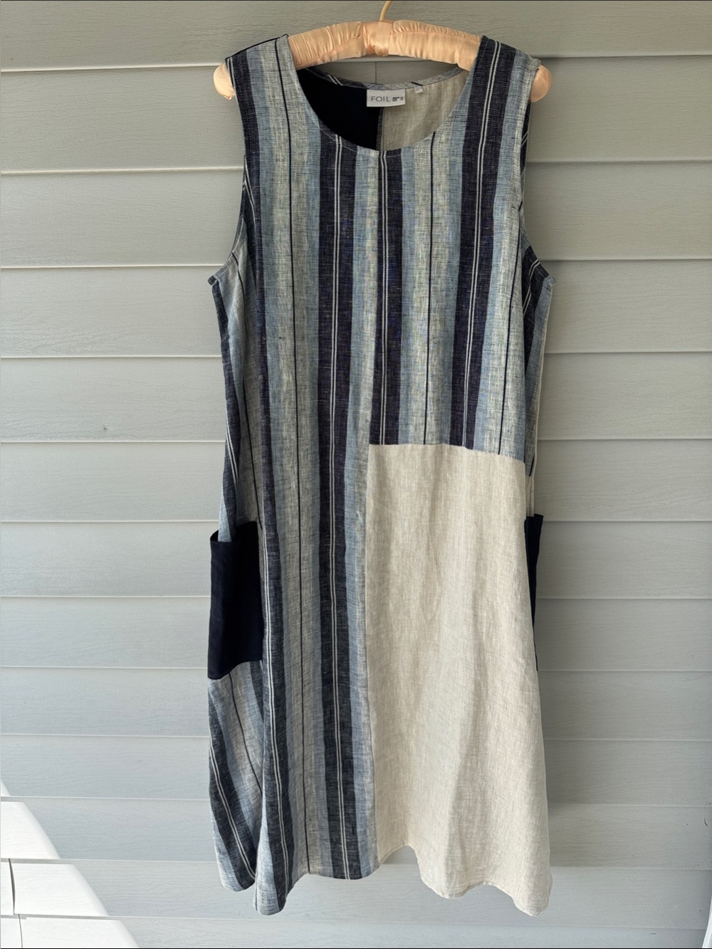 FOIL New Zealand Striped Linen Shift Dress Size 10